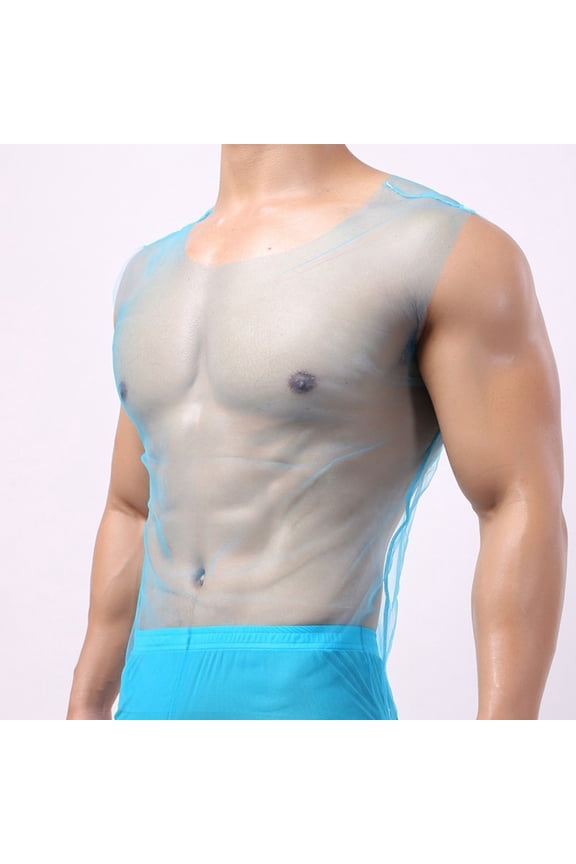 Men See Through Fishnet Tank Top Vest Breathable Gym Mesh T-Shirt Party Clubwear