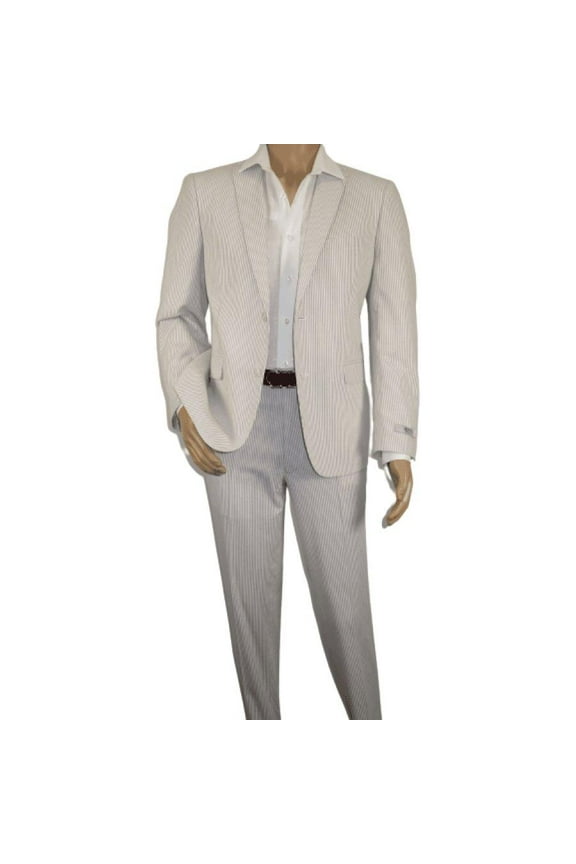 Men Seersucker Suit By Adolfo Stripe Casual Dressy Summer Suit 2 Button C624 Tan