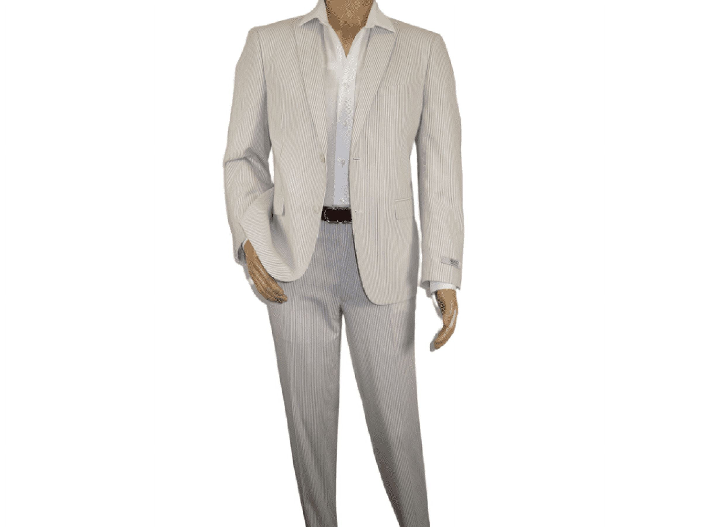 MEN'S 2PC SEERSUCKER MODERN FIT SUIT IN TAN PINSTRIPE