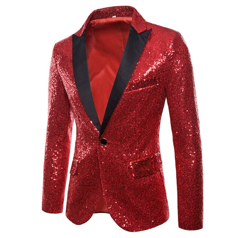 Men Sequin Coat Rock Elegant Long Sleeve Blazer Modern Formal Suit