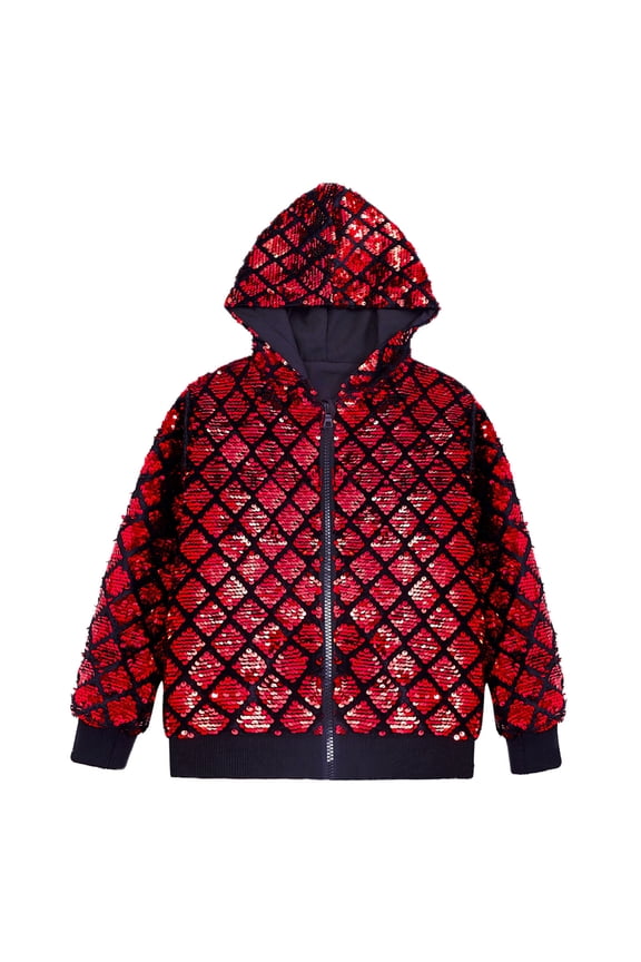 Men Sequin Jacket Zip Up Long Sleeves Party Disco Sparkly Hooded Jacket Clothes