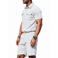 thumbnail image 1 of Men Sets Outfits 2 Piece Short Sleeve Shirts Short Set White S, 1 of 7