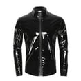 thumbnail image 1 of Men Sexy Leather Shirt, Plus Size S-7XL, Glossy PVC Leather, Full Zipper, Shiny Latex Long Sleeve Coat for Male, 1 of 7