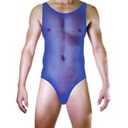Men Sexy Lingerie Sleeveless Bodysuit High Fork Mesh Leotard Jumpsuit Underwear