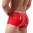 thumbnail image 1 of Men Sexy Open Crotch Leather Boxer, Glossy PVC Leather, Plus Size S-5XL, Shiny Latex Short Pants, 1 of 5