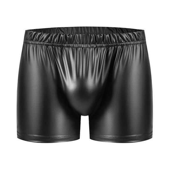 Men Sexy Underwear Faux Leather Trunks Wet Look Pouch Boxer Beach Board Shorts