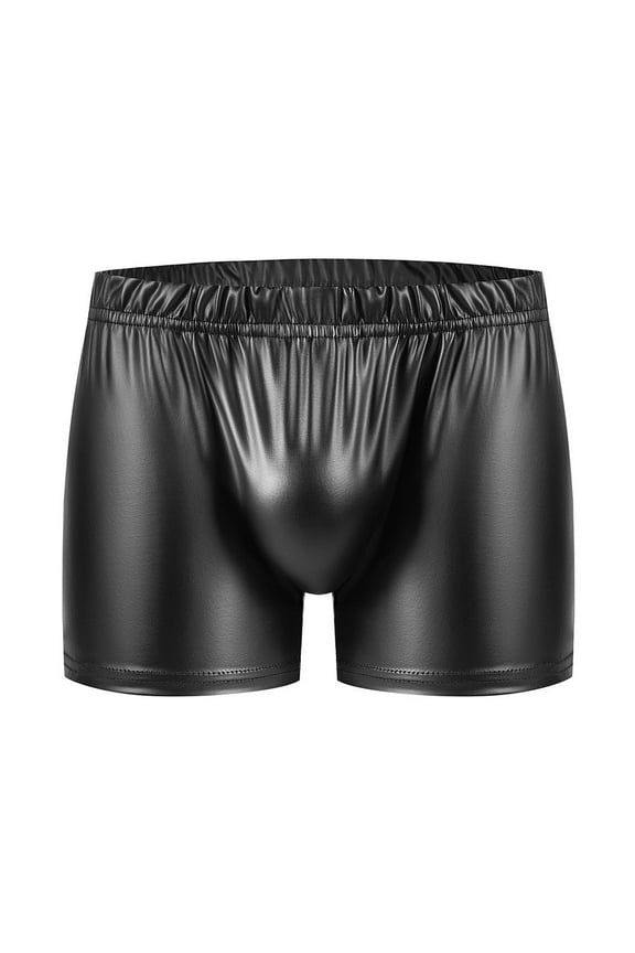Men Sexy Underwear Faux Leather Trunks Wet Look Pouch Boxer Beach Board Shorts