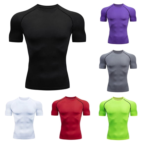 Men Shapewear Compression Shirts Moisture Wicking Short Sleeve T Shirt Rash Guard Base Layer Undershirt Slim Gym Tops