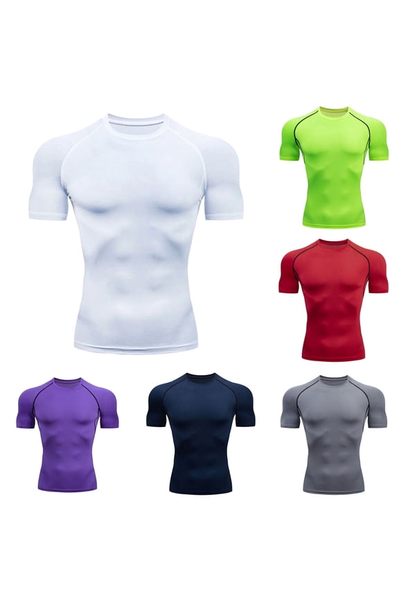 Men Shapewear Compression Shirts Moisture Wicking Short Sleeve T Shirt Rash Guard Base Layer Undershirt Slim Workout Tops