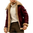 thumbnail image 1 of Men Shearling Fur Lined Jackets Suede Sherpa Shearling Faux Fur Leather Coat Thickened Patchwork Winter Coat Fur Collar Jacket, 1 of 3