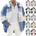 thumbnail image 1 of Men Sherpa Fleece Hoodies Jacket Casual Zip Up Color Block Fuzzy Coat Lightweight Fall Winter Warm Outerwear with Pocket, 1 of 5