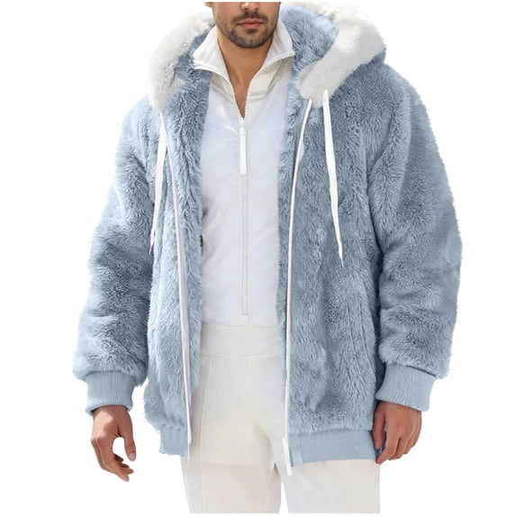 Men Sherpa Fleece Zip Up Jacket Casual Fuzzy Hoodies Coat Lightweight Fall Winter Warm Soft Outerwear with Pocket