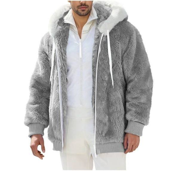 Men Sherpa Fleece Zip Up Jacket Casual Fuzzy Hoodies Coat Lightweight Fall Winter Warm Soft Outerwear with Pocket