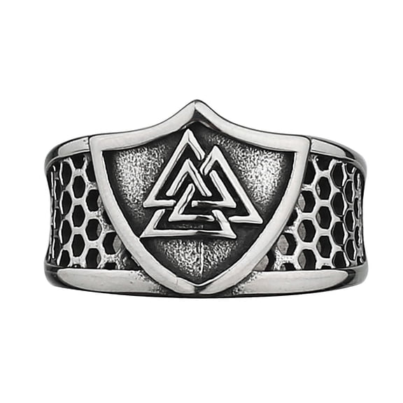 Men Shield Rune Ring Titanium Steel Hollow Band Vintage Norse Inspired Jewelry For Everyday Wear Durable Gift Idea