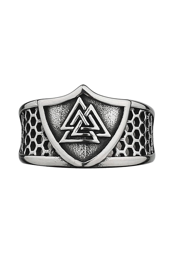 Men Shield Rune Ring Titanium Steel Hollow Band Vintage Norse Inspired Jewelry For Everyday Wear Durable Gift Idea