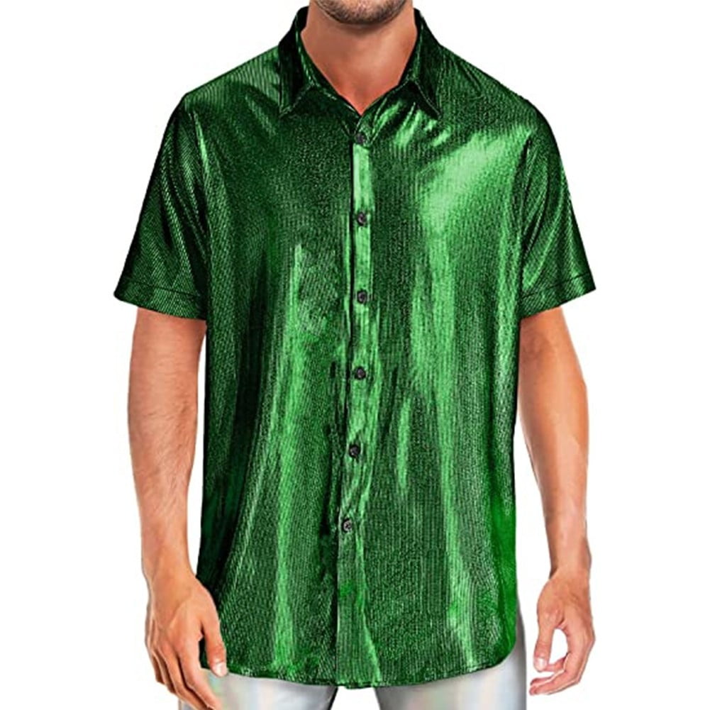 Men Shiny Lapel Shirts Short Sleeve Casual Blouse Button Down Top 70s men-shiny-lapel-shirts-short-sleeve-casual-blouse-button-down-top-70s