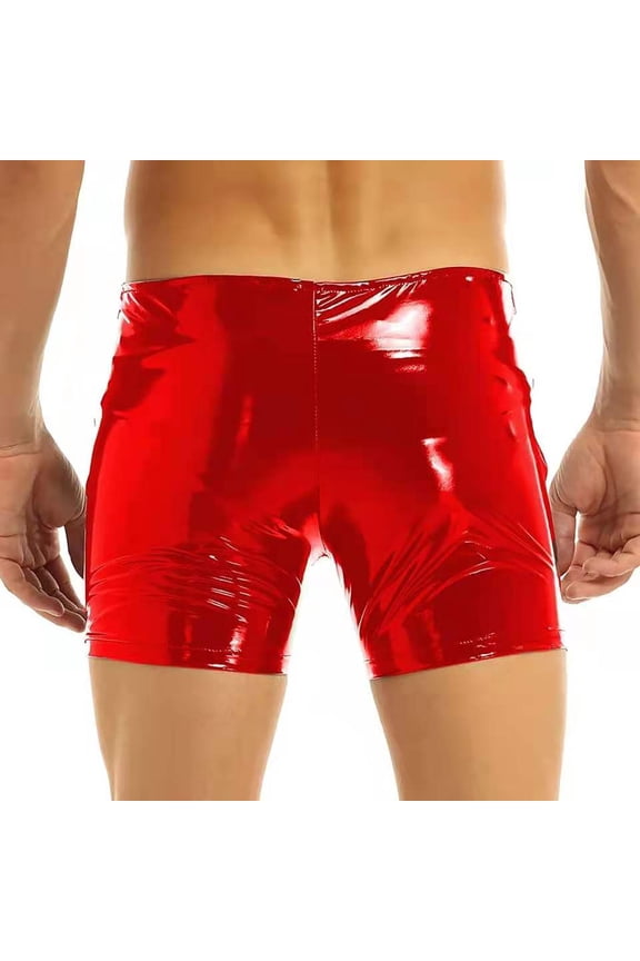 Men Shiny Leather Boxer, Glossy PVC Leather, Wetlook Latex Short Pants