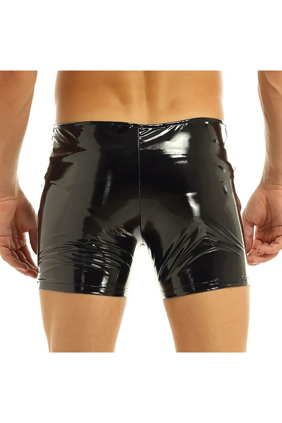 Men Shiny Leather Boxer, Glossy PVC Leather, Wetlook Latex Short Pants