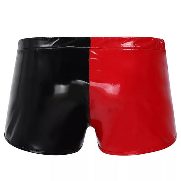 Men Shiny Leather Boxer, Sexy Open Crotch, Glossy PVC Leather, Wetlook Latex Short Pants
