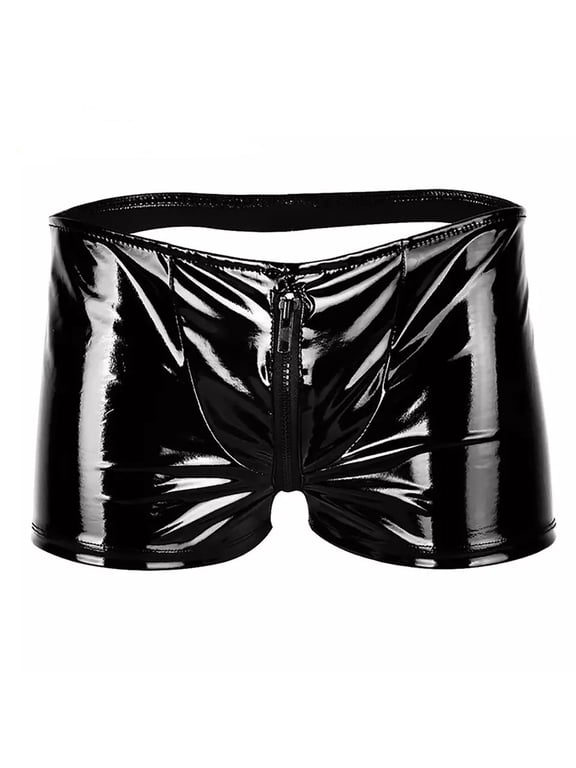 Men Shiny Leather Boxer, Sexy Open Crotch, Glossy PVC Leather, Wetlook Latex Short Pants