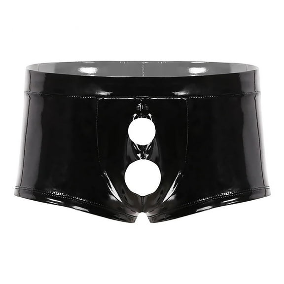 Men Shiny Leather Boxer, Sexy Open Crotch, Glossy PVC Leather, Wetlook Latex Short Pants