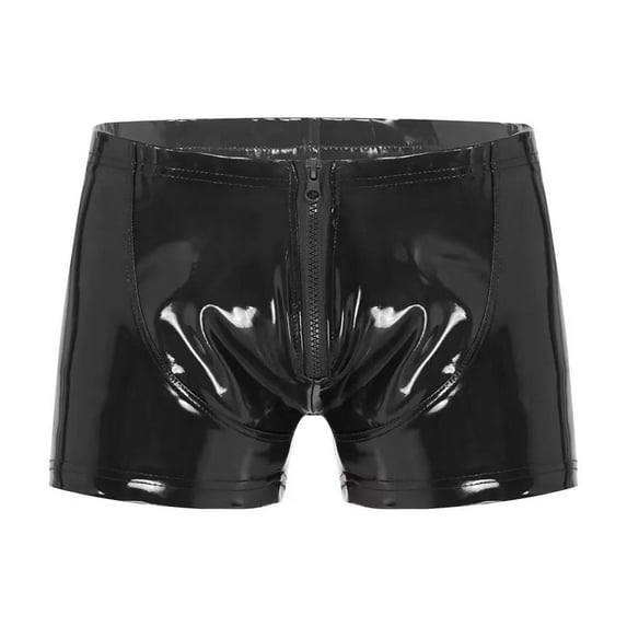 Men Shiny Leather Boxer, Sexy Open Crotch, Glossy PVC Leather, Wetlook Latex Short Pants