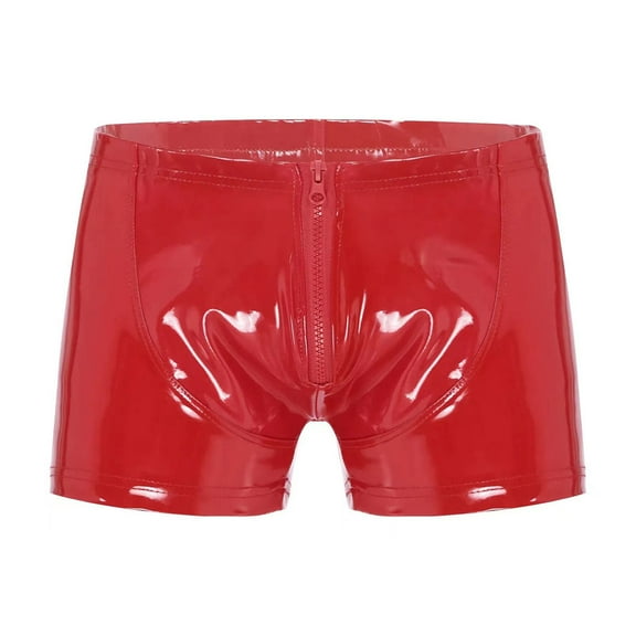 Men Shiny Leather Boxer, Sexy Open Crotch, Glossy PVC Leather, Wetlook Latex Short Pants