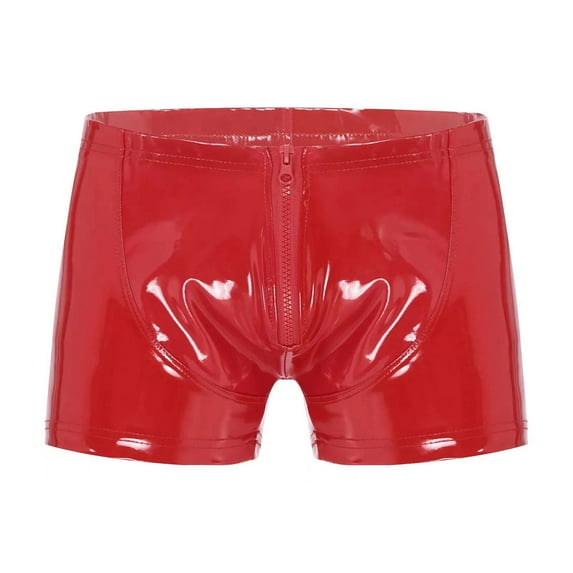 Men Shiny Leather Boxer, Sexy Open Crotch, Glossy PVC Leather, Wetlook Latex Short Pants