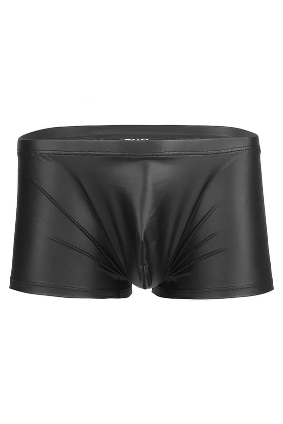 Men Shiny Leather Boxer, Soft Matte Leather, Shaping Short Pants
