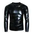 thumbnail image 1 of Men Shiny Leather T-shirt, Soft Leather, Long Sleeve, Male Shaping Shirt, 1 of 6