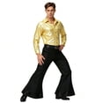 thumbnail image 1 of Men Shiny Metallic Shirt and Flared Pants Set, 70s Disco Outfit, Long Sleeve Button‑Down Shirt and Bell Bottom Trousers for Halloween Cosplay Theme Party, 1 of 5