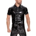 thumbnail image 1 of Men Shiny PVC Leather Shirt, Short Sleeve, Male Glossy Leather Casual Tops, 1 of 8
