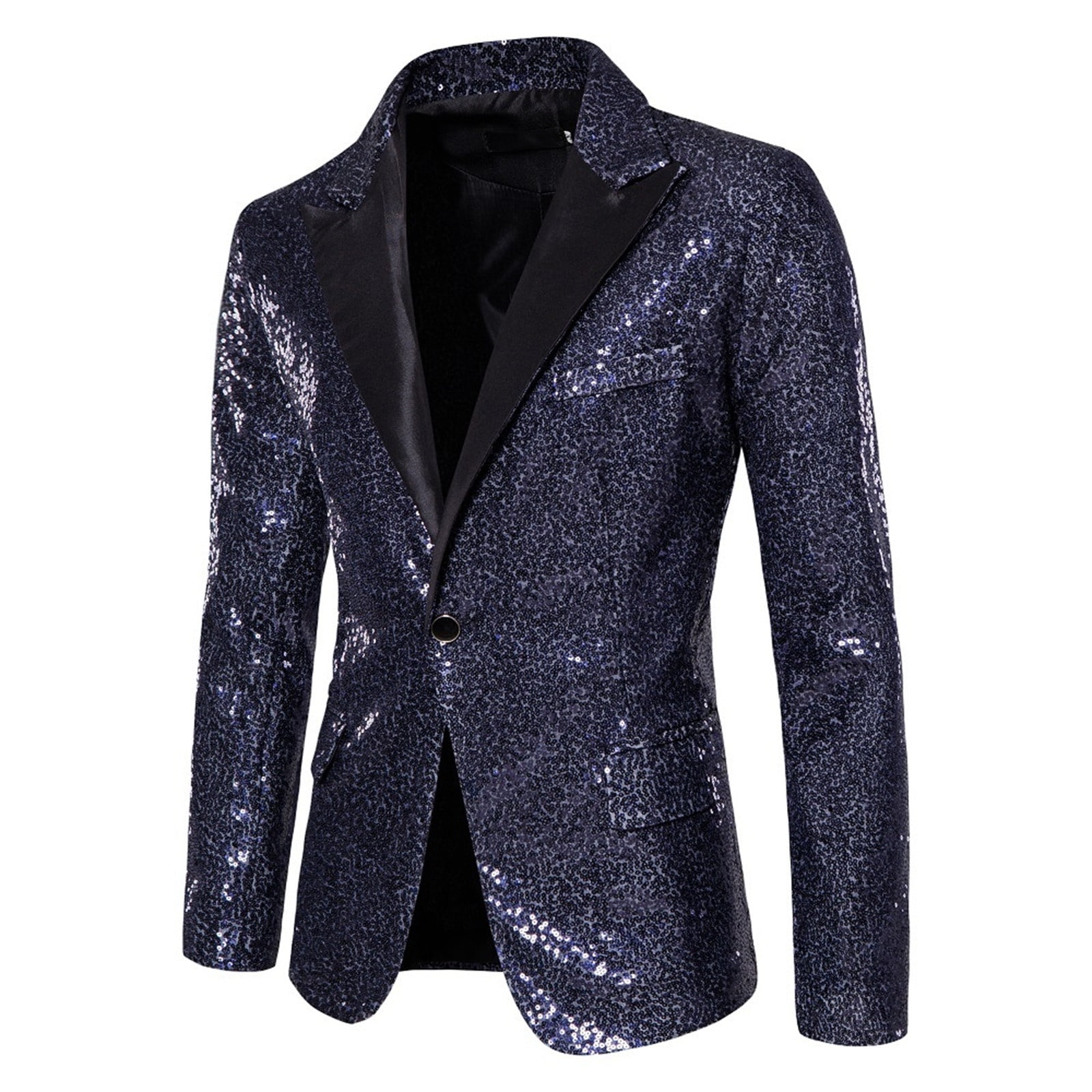 Men Shiny Sequin Blazers Tuxedo Party Dinner Prom One Button Suit ...