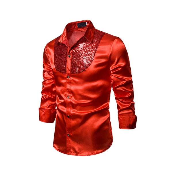 Men Shiny Shirt Slim Button Down Dress Shirt Dance Fancy Metallic Long