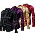 thumbnail image 1 of Men Shiny Slim Button Down Ruffle Shirt Dance Fancy T Shirt Party Nightclubs Costume Top, 1 of 10