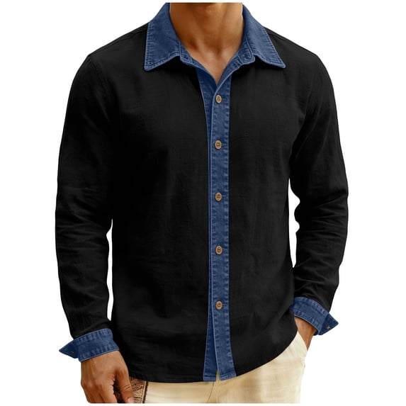 Men Shirt, 2026 New Long Sleeve Lapel Patchwork Button Casual Breathable Shirt, Made of Classic and Soft Fabrics with Zipper Pocket, Suitable for Outdoor, Work, and Sports.
