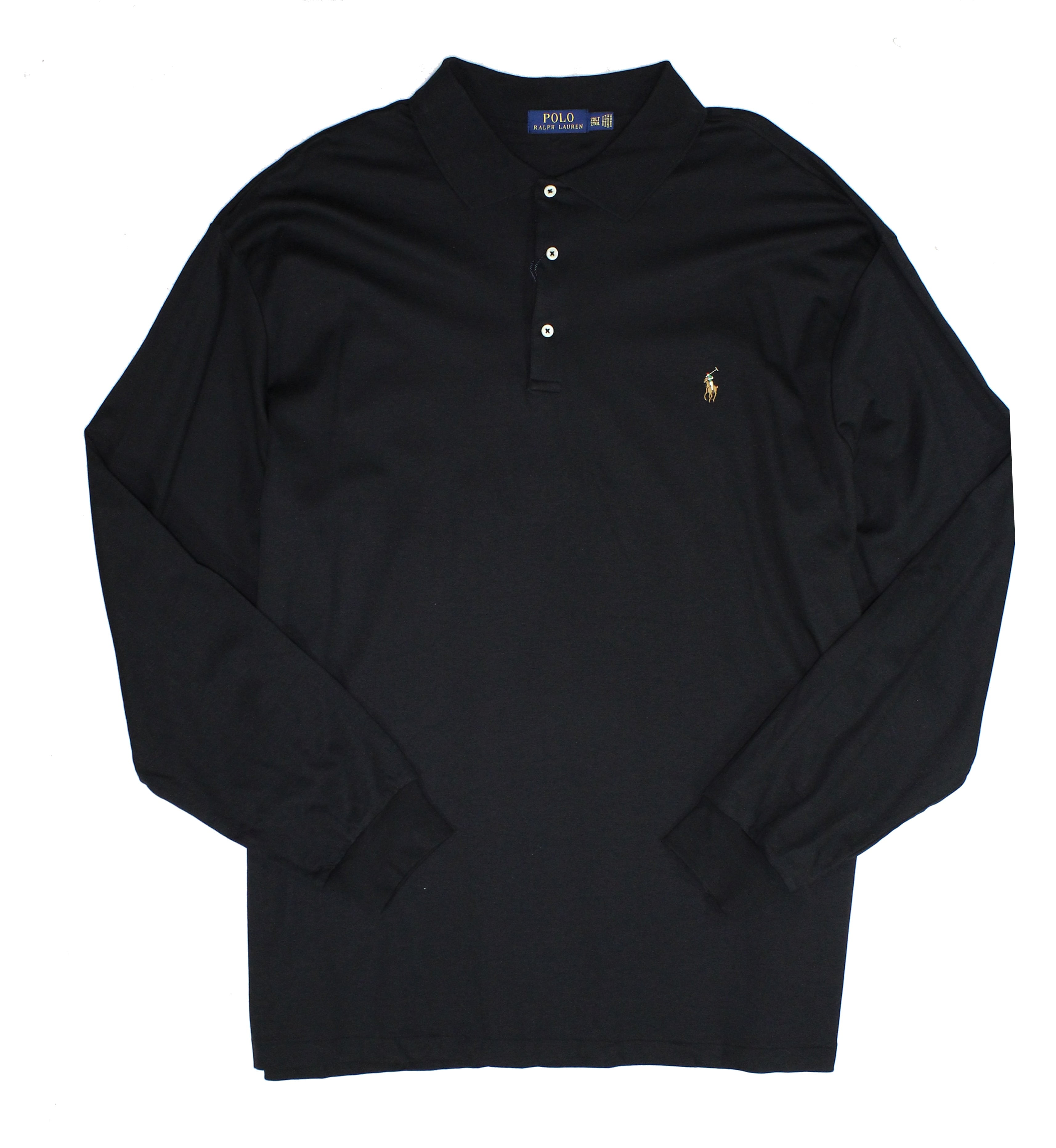 Polo Ralph Lauren Mens Big Tall Soft Cotton Long Sleeve Polo Shirt Black 2LT
