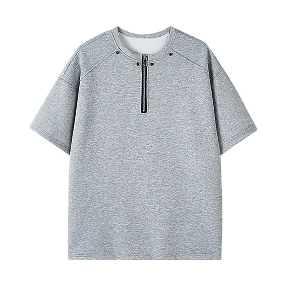 Men Shirt Clearance, Xunlbb Men's Solid Color Casual Half Zipper Short Sleeved Round Neck Shirts