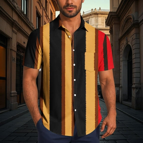 Men Shirt Men Shirts Casual Mens Button Up Shirt Short Sleeve Shirts for Men Men Casual Fashion Turndown Collar Stripe Printing Short Sleeve Button Shirt Blouse