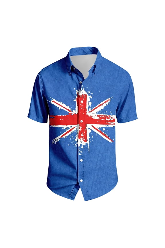 Men Shirt Men's Short Sleeve Shirt Uk Print Turn Down Collar Casual Everyday Wear Breathable Blend Lightweight Shirt Summer Blue XXXXXL