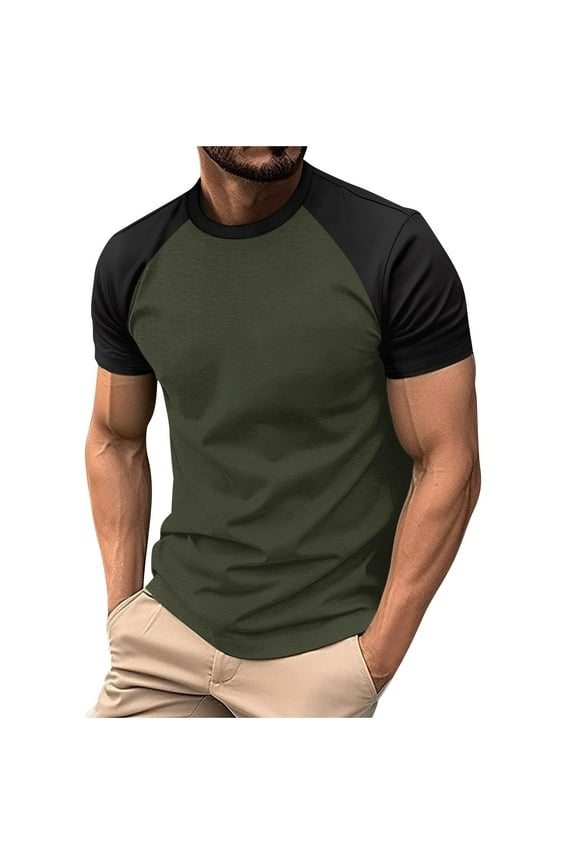 Men Shirt Sale Short Sleeve Men's Raglan Short Sleeve T Shirt Color Block Crewneck Loose Fit Tops Casual Comfortable Tee Shirts