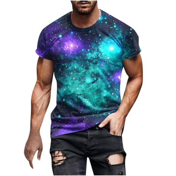 Men Shirt Sale Short Sleeve Round Neck Tee Shirts for Men Starry Sky Print Short Sleeve Perfect for Casual Style