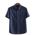 thumbnail image 1 of Men Shirt Short Sleeve Blouse Solid Color Top Lapel Button Shirt Cardigan Summer, 1 of 11