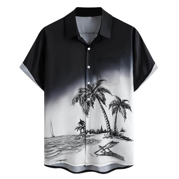 Men Shirt for Hawaiian Button Down Shirts Short Sleeve Blouse Trendy Lapel Neck Outfits Tops Vacation Cardigan Tshirt Clothing