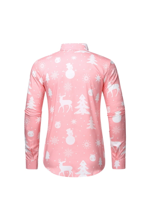 Men Shirts Casual Christmas Printed Snowflakes Deer Top Blouse for Men Elegant Holiday Wear
