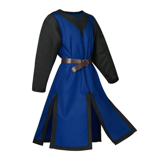 Men Shirts Casual Men's Color Matching Robe Medieval Retro Tunic Stage Performance Suit Slim Fitting Round Neck Pullover Shirt Blouse Men Shirts Casual Summer