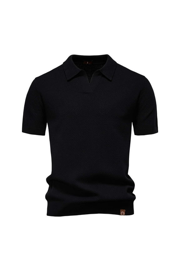 Men Shirts Casual Short Sleeve Po Lo Lapel Slim Fit Stretchy Basic Solid Color Top