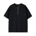 thumbnail image 1 of Men Shirts Clearance, Men's Solid Color Casual Half Zipper Short Sleeved Round Neck Shirts, 1 of 3