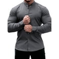 thumbnail image 1 of Men Shirts Fashion Long Sleeve Solid Color Button Down Slim Fit Shirts Male Business Dress Shirts Tops Clothing, 1 of 2