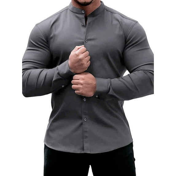 Men Shirts Fashion Long Sleeve Solid Color Button Down Slim Fit Shirts Male Business Dress Shirts Tops Clothing